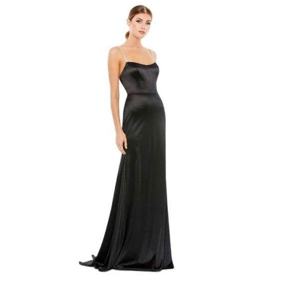 Ieena for Mac Duggal CHARMEUSE RHINESTONE STRAP TRUMPET GOWN Size 12 NWT - Picture 1 of 8
